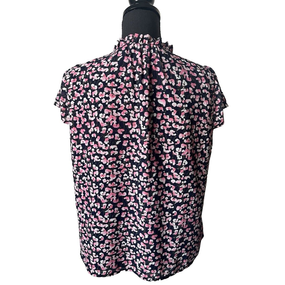 J.Crew Women's Preppy Ruffleneck Button Up Blouse Navy Multi Floral Medium - Picture 2 of 10